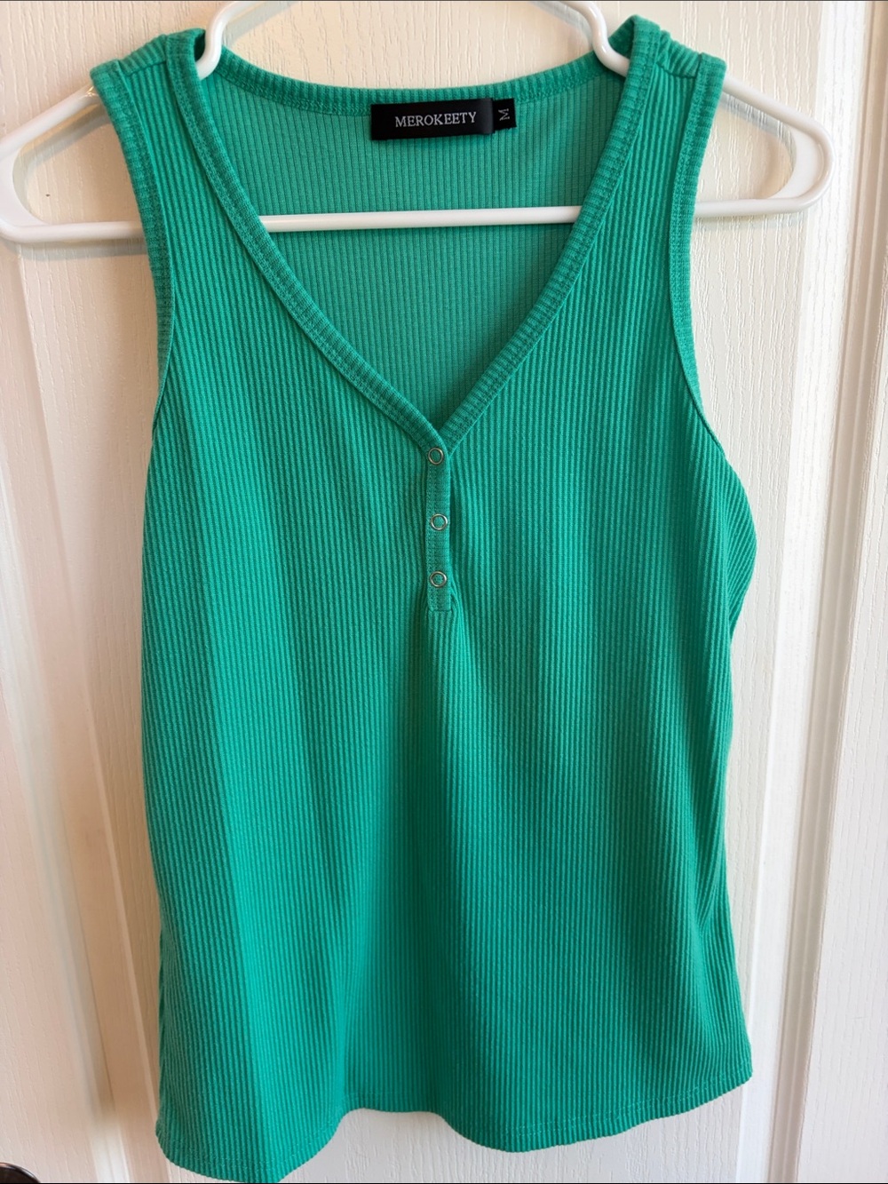 Merokeety Women's Ribbed V-Neck Tank Top in Teal